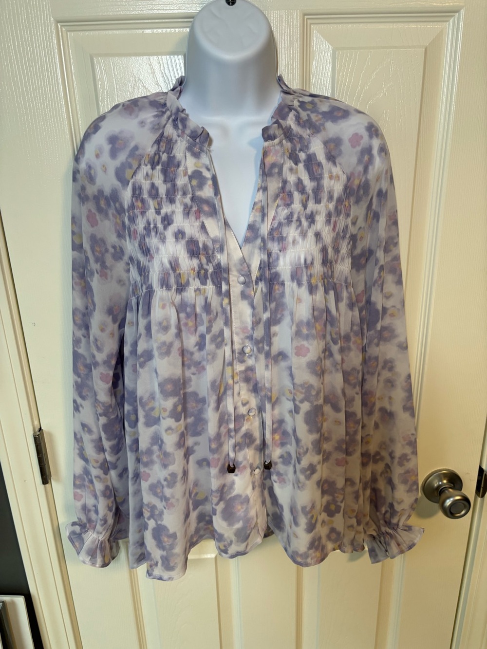 Entro purple floral blouse with tie front detail, size Small